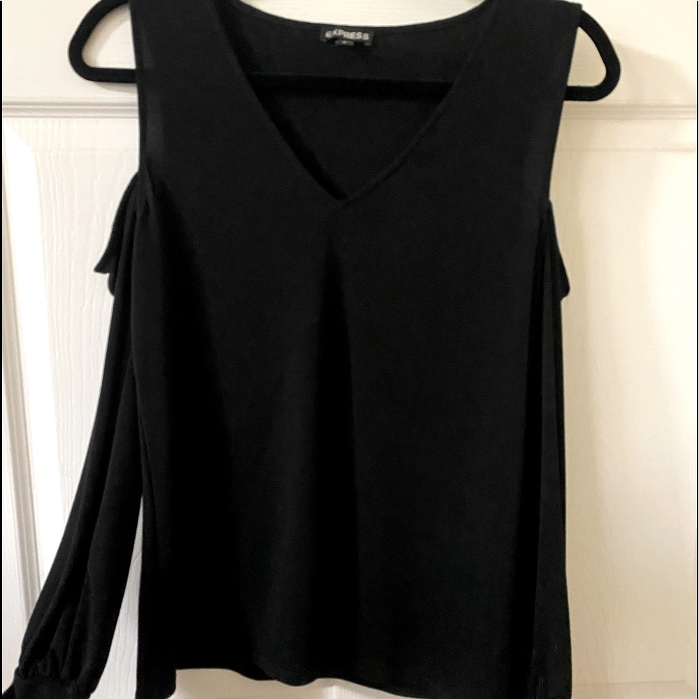 Black Shoulder out long sleeve blouse